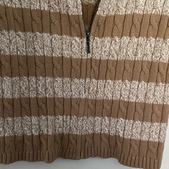 L.L. Bean Beige and White Striped Zip-Front Cable Knit Sweater - Picture 7 of 11
